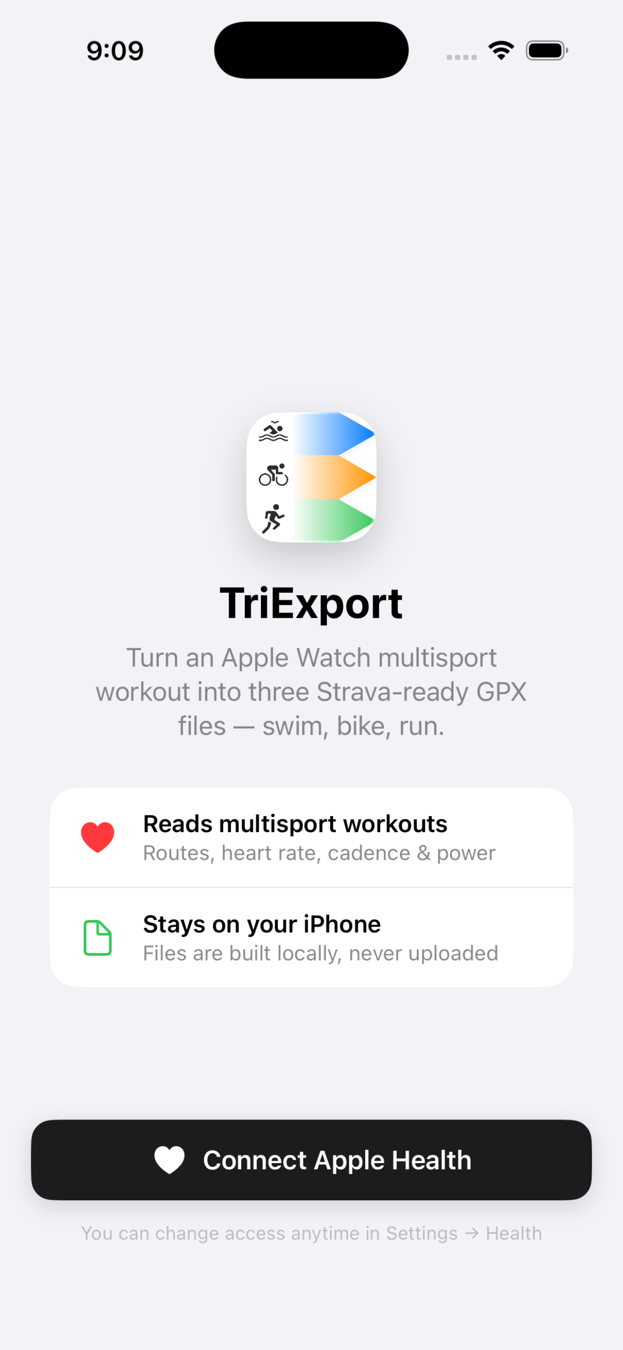 TriExport onboarding screen